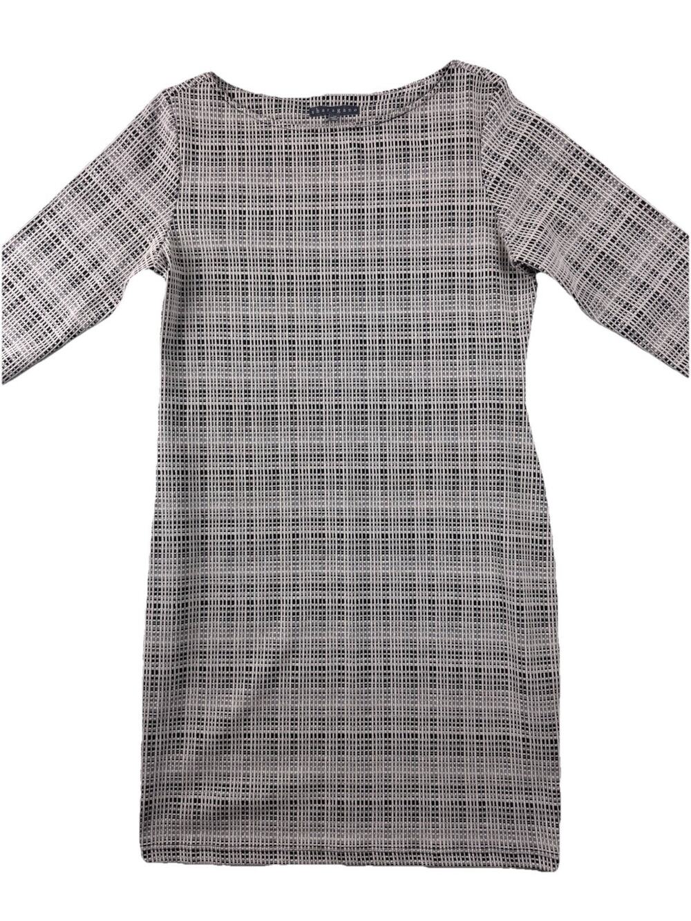 Sharagano Women’s Size 14 Black White Plaid Sheath Dress Career Office Tweed